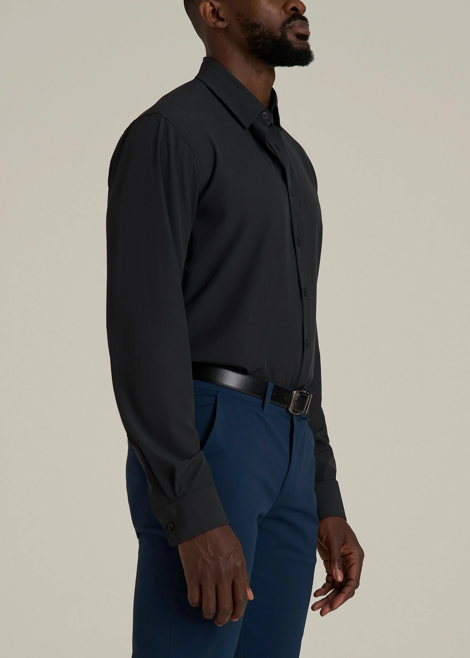 Easy Care Fabric Traveler Stretch Dress Shirt for Tall Men in Black