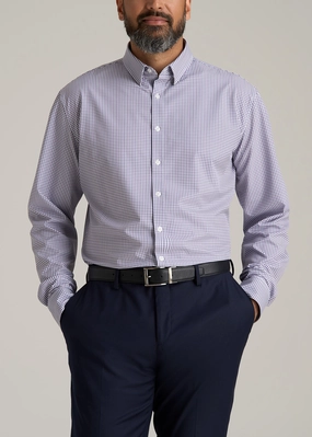 Traveler Stretch Dress Shirt for Tall Men in Plum and Black Grid SunProtective