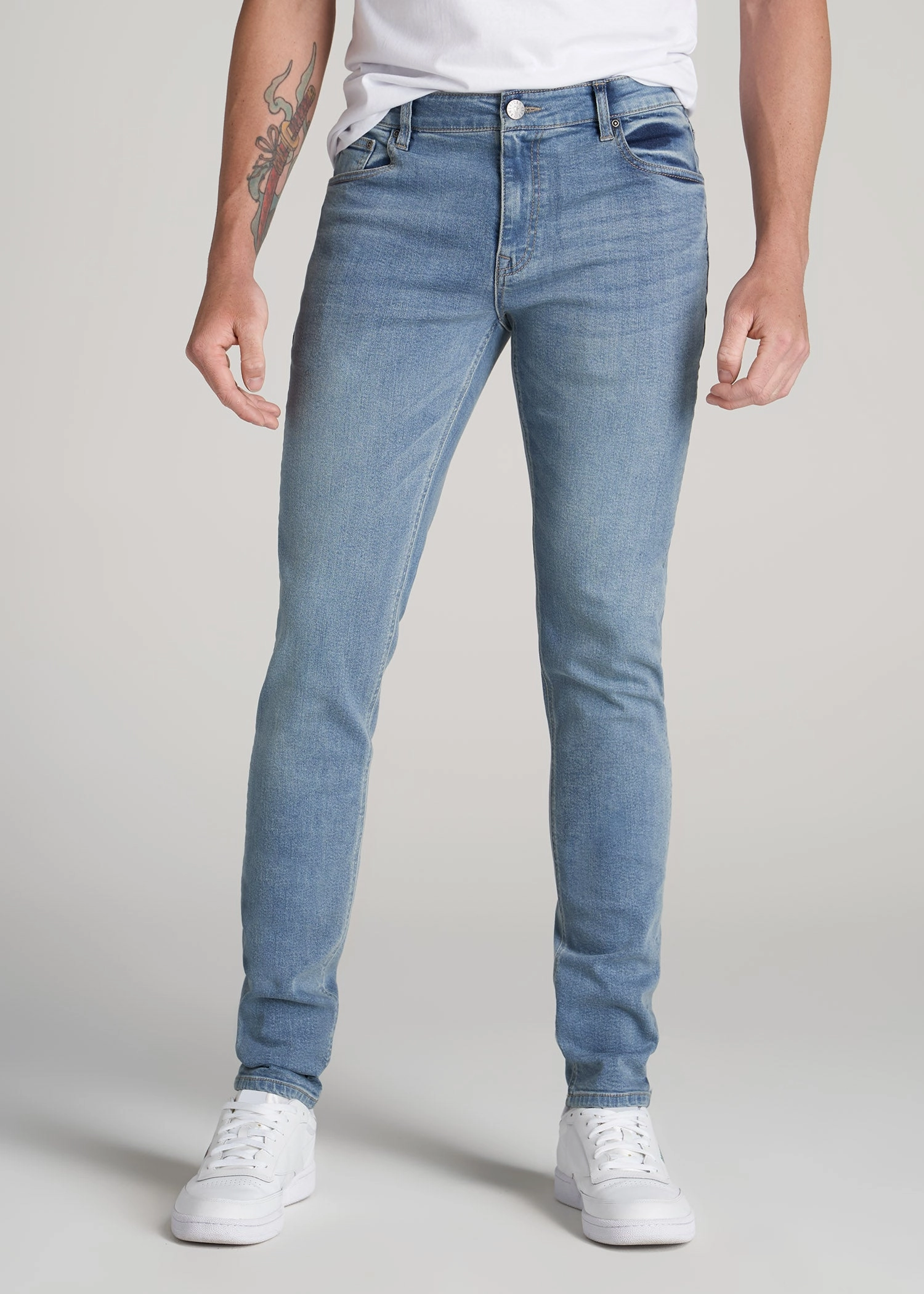 Travis SKINNY Jeans for Tall Men in New Fade Customizable Hem Options Comfortable Outfit