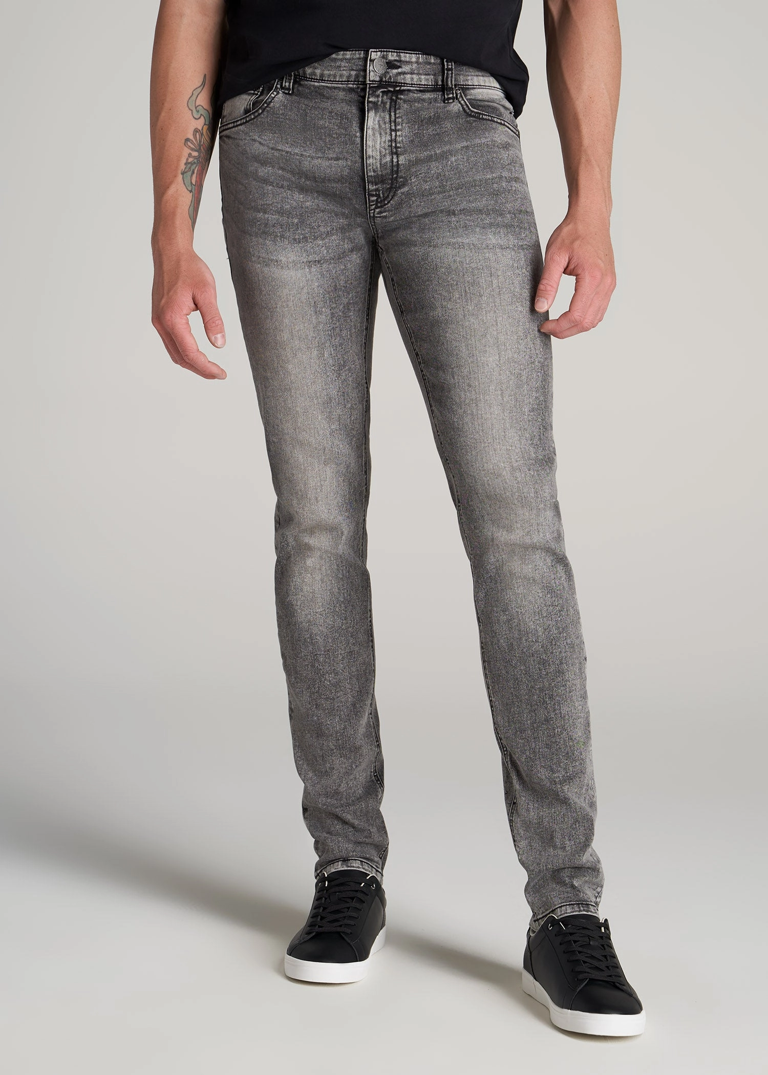 Travis SKINNY Jeans for Tall Men in Washed Faded Black Fashion Lover Durable Minimalist Style Evening Stroll Weekend Getaway
