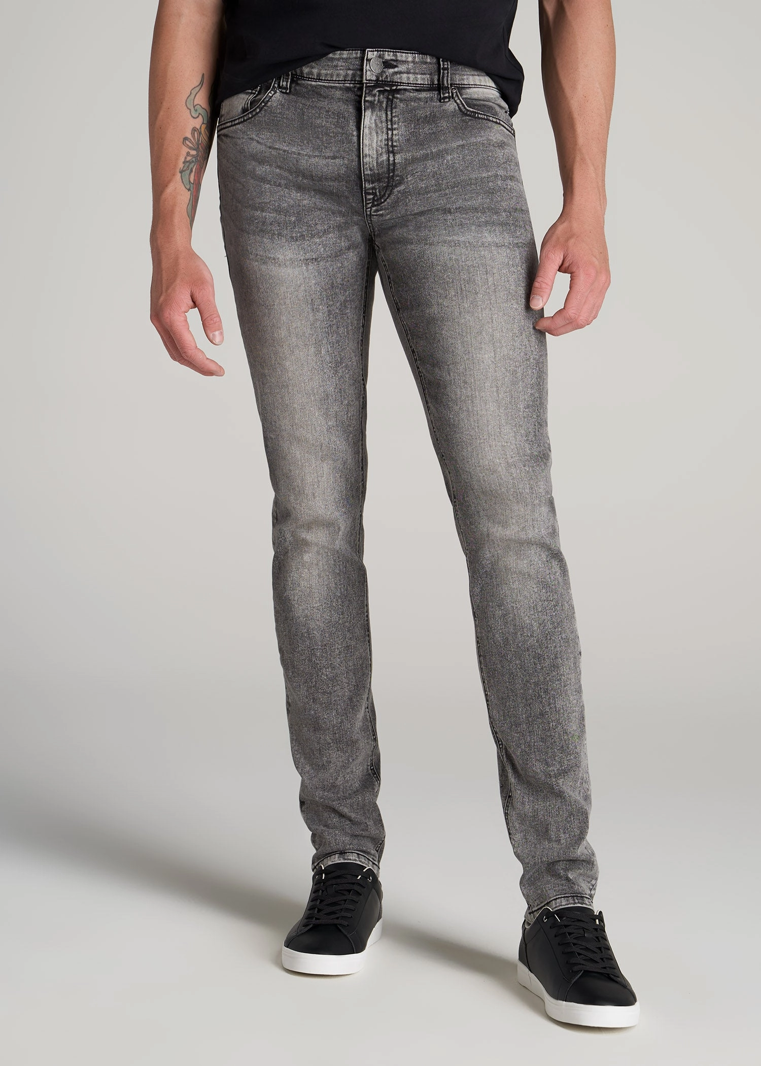 Travis SKINNY Jeans for Tall Men in Washed Faded Black Urban Explorer Picnic Style