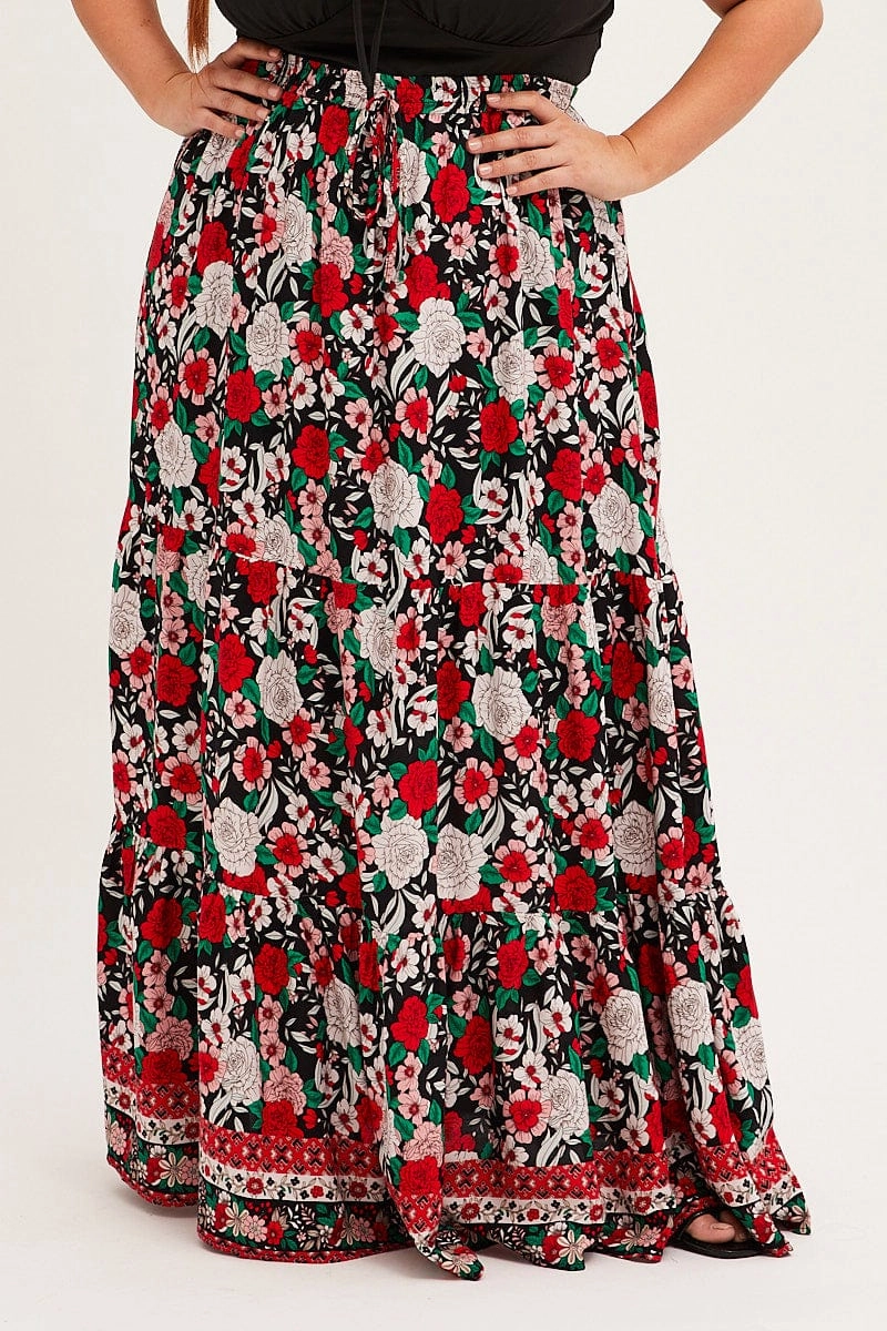 Black Boho Maxi Skirt High Waist Tiered Gentle Flow