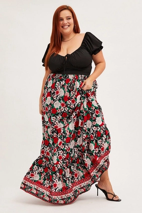Street Vibe Bold Accent Black Boho Maxi Skirt High Waist Tiered