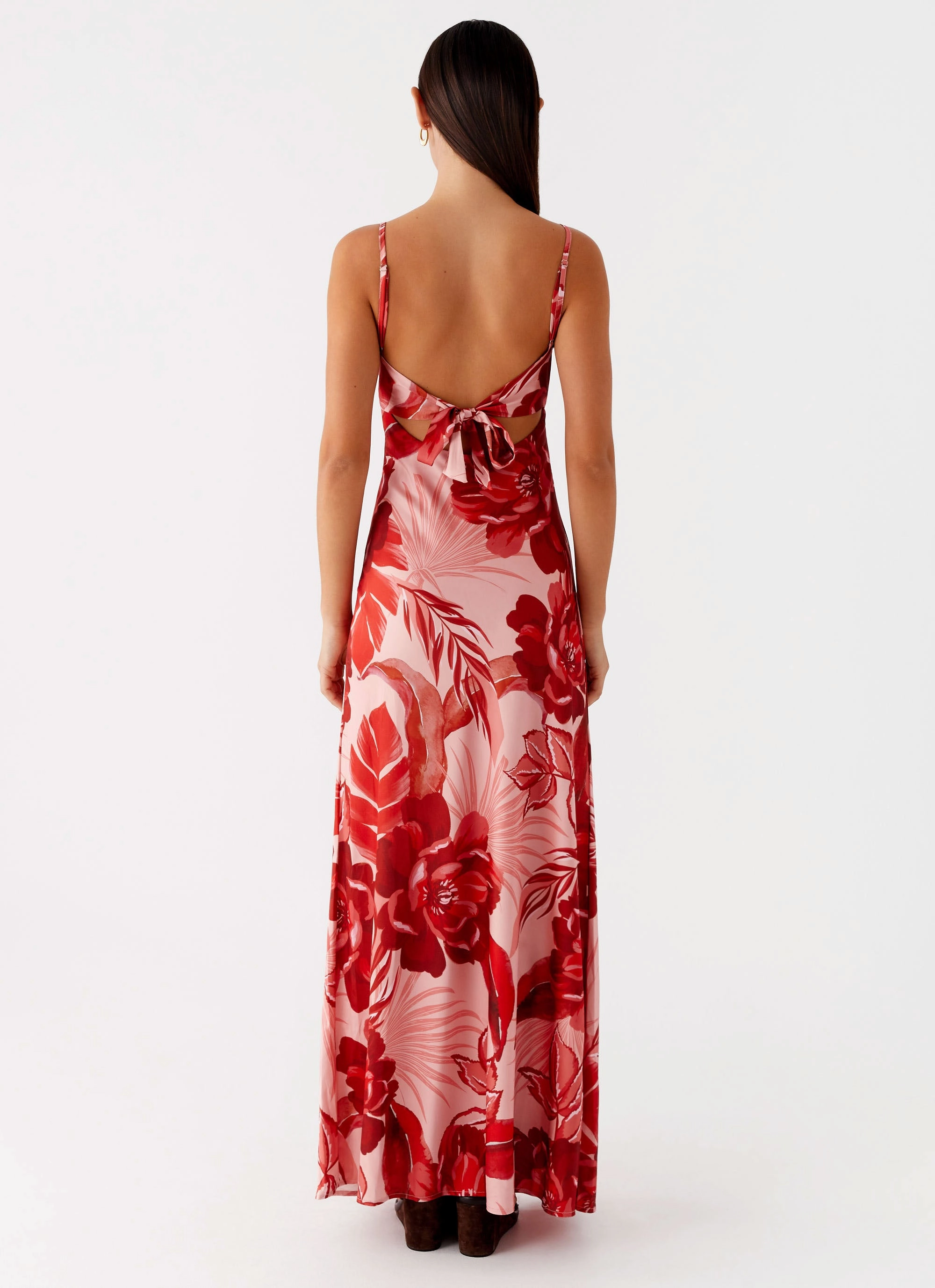 Cozy Wear flowy style Flora Satin Maxi Dress - Sicily Sunsets Print