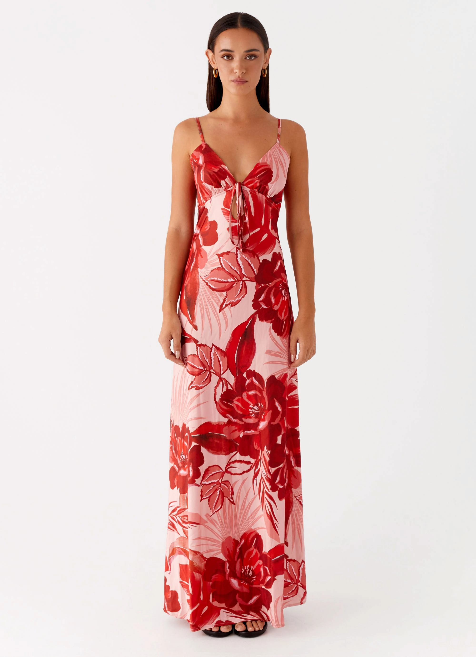 Light Silhouette Flora Satin Maxi Dress - Sicily Sunsets Print
