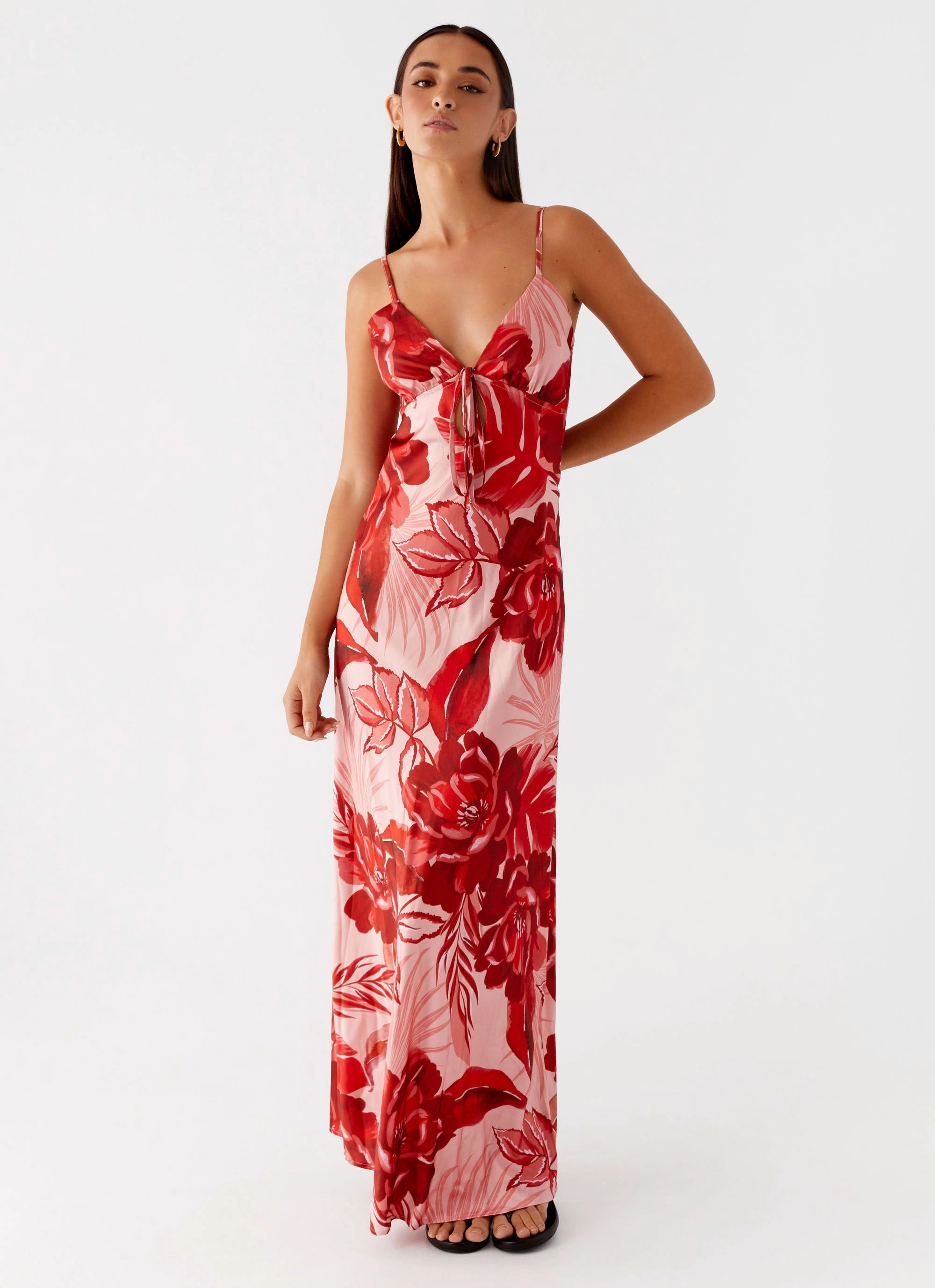 Clean Chic Flora Satin Maxi Dress - Sicily Sunsets Print