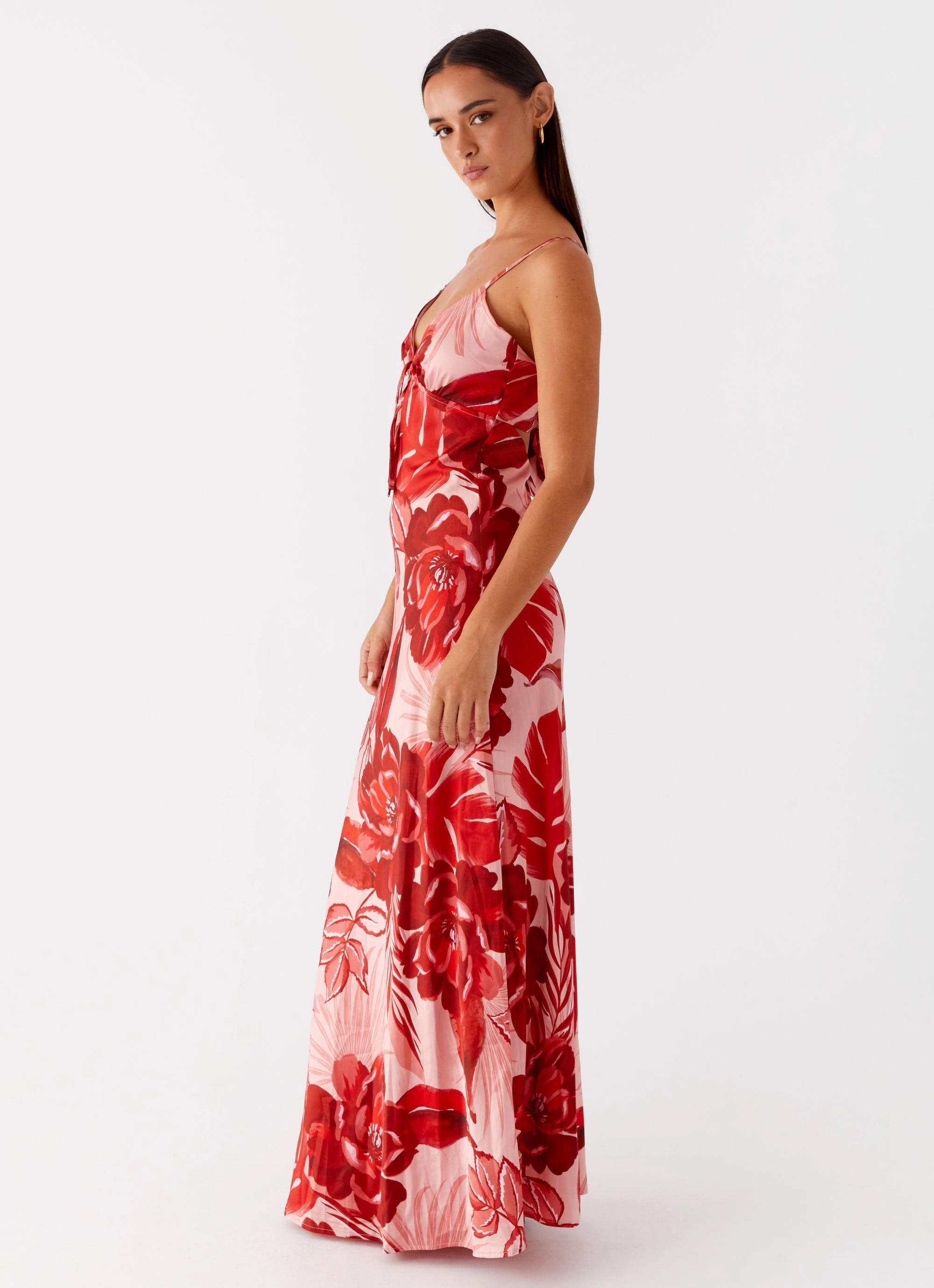 Flora Satin Maxi Dress - Sicily Sunsets Print Deep Hue