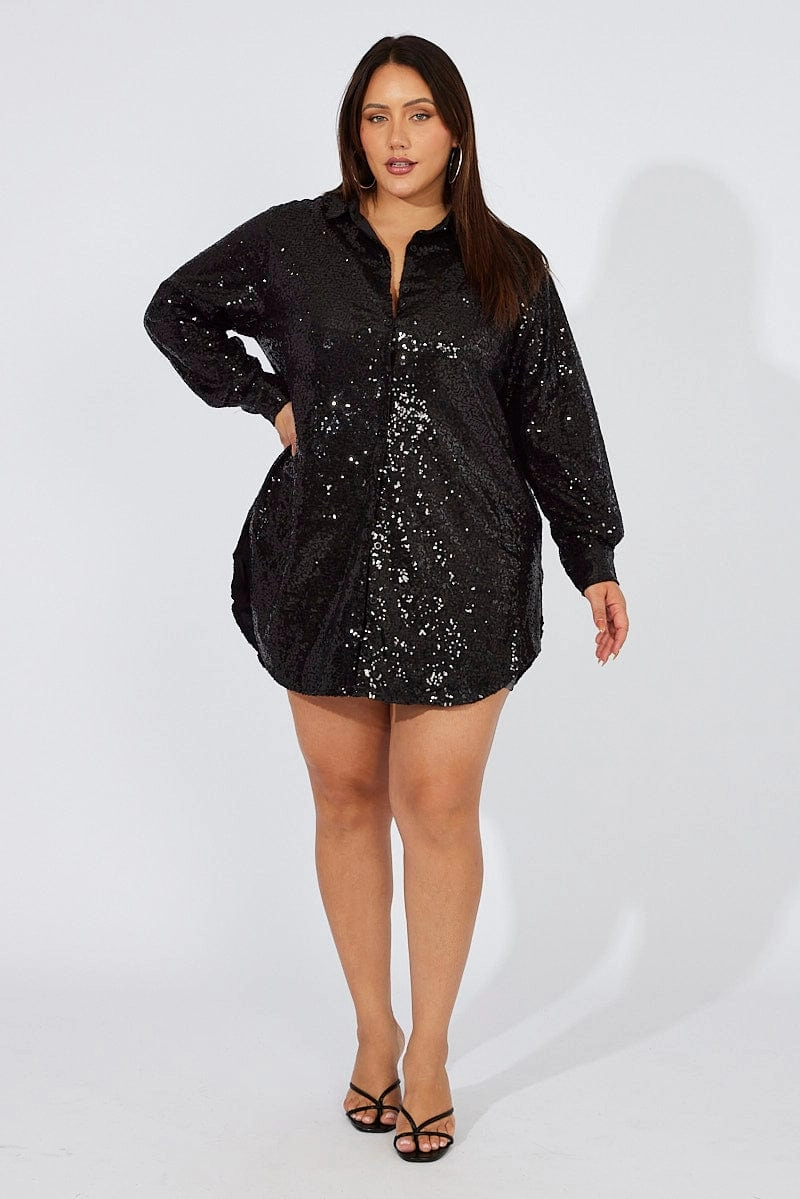 Black Sequin Long Overshirt Jacket Ventilated Back Panel