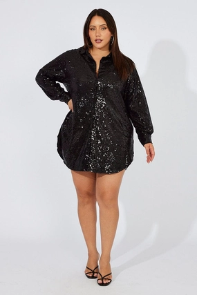 Black Sequin Long Overshirt Jacket Ventilated Back Panel
