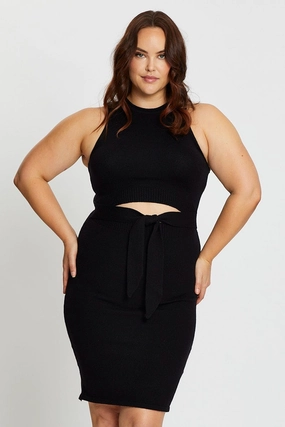 Comfortable and breathable Move Easy Black Sleeveless Tie Front Knitted Dress
