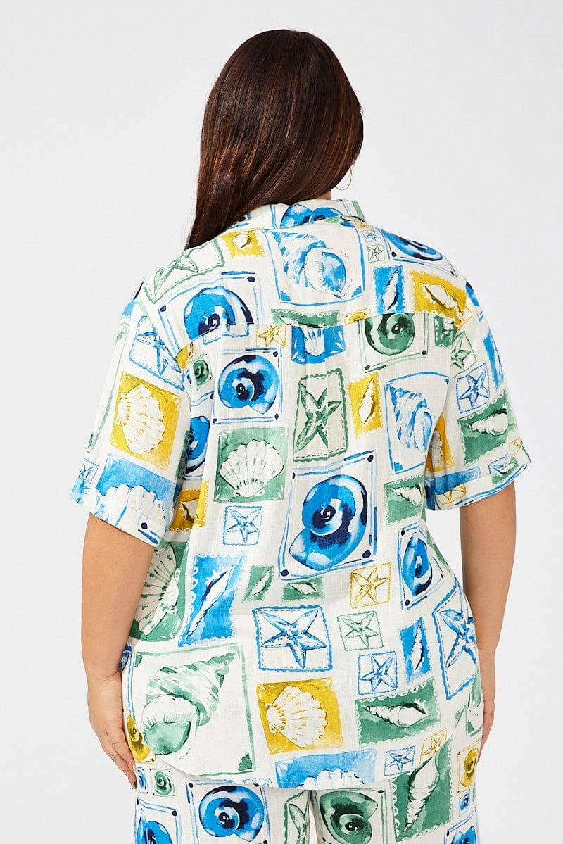 Multi Abstract Relaxed Shirt Short Sleeve Breathable fabric Cozy Fit