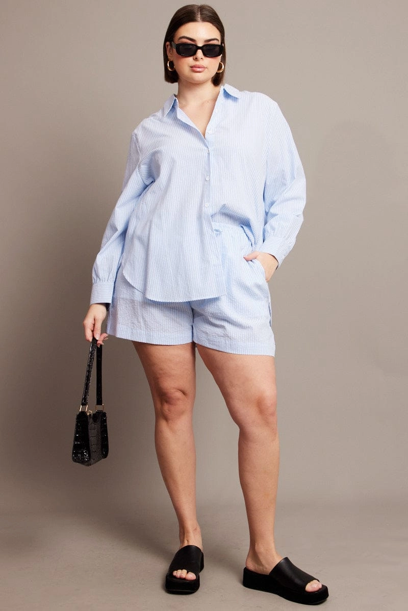Blue Stripe Relaxed Shirt Long Sleeve Vibrant Colors