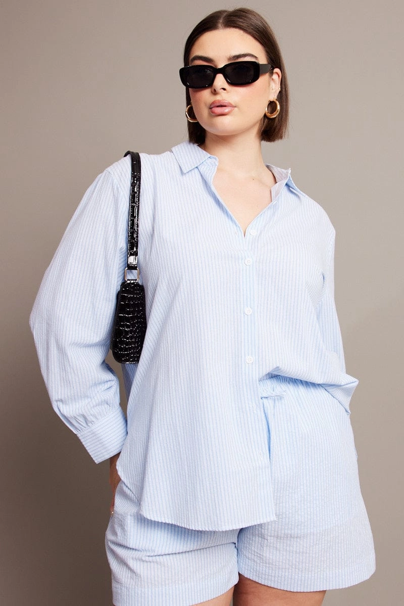 Classic Appeal Blue Stripe Relaxed Shirt Long Sleeve
