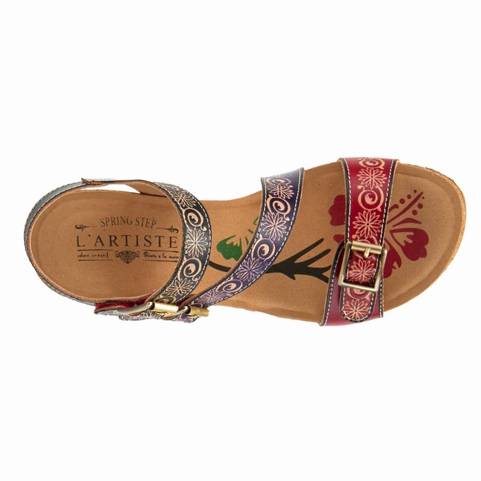 Spring Step Women's L'Artiste Tanja Ankle Strap Sandal - Red Multi Sandal Lining