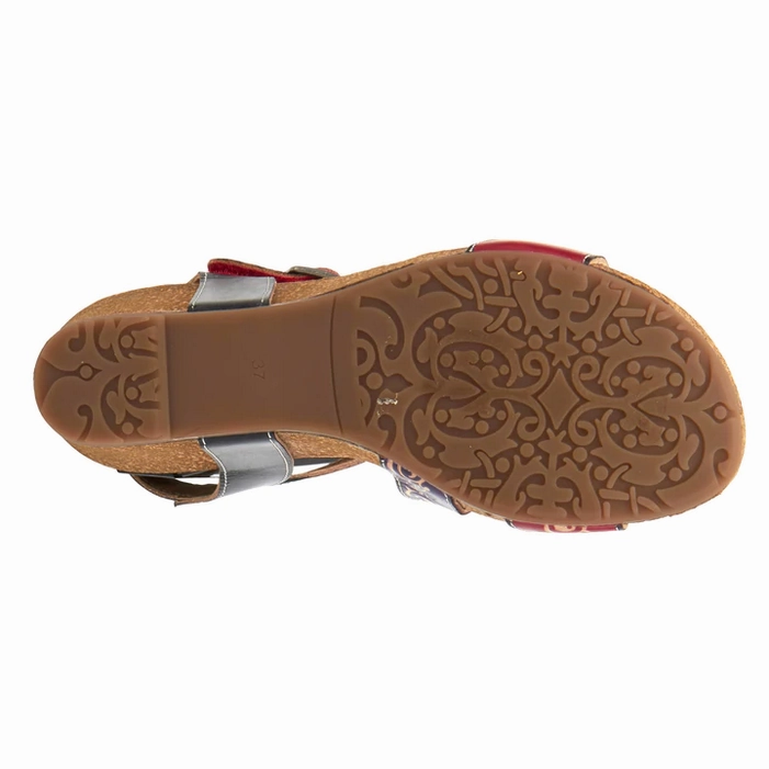 Comfy Strap Stacked Traction Lugs Spring Step Women's L'Artiste Tanja Ankle Strap Sandal - Red Multi