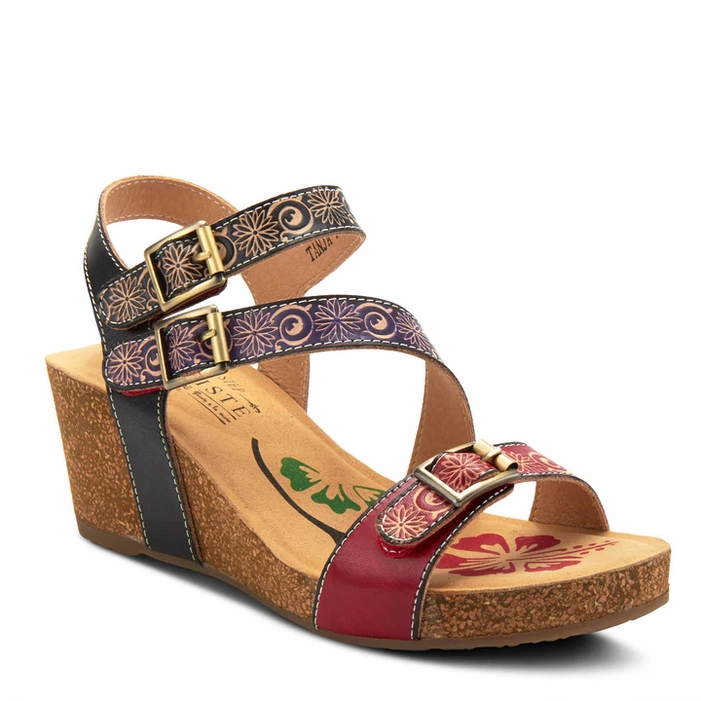 Seamless Heel Cushioning Stone Glow Spring Step Women's L'Artiste Tanja Ankle Strap Sandal - Red Multi