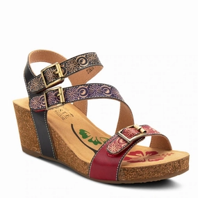 Seamless Heel Cushioning Stone Glow Spring Step Women's L'Artiste Tanja Ankle Strap Sandal - Red Multi