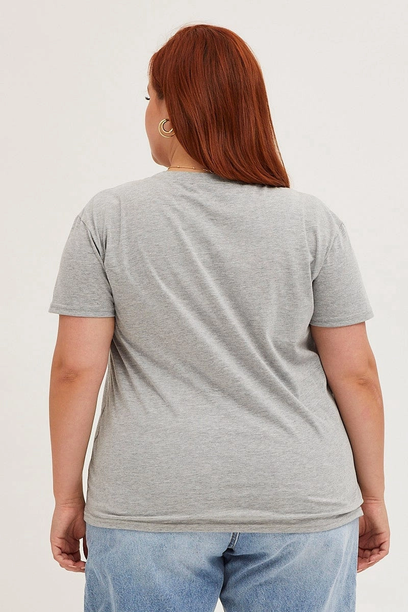 No Shrink Technology Pocket Reinforcement Grey Marle Aspen Short Sleeve Cotton Graphic T-shirt