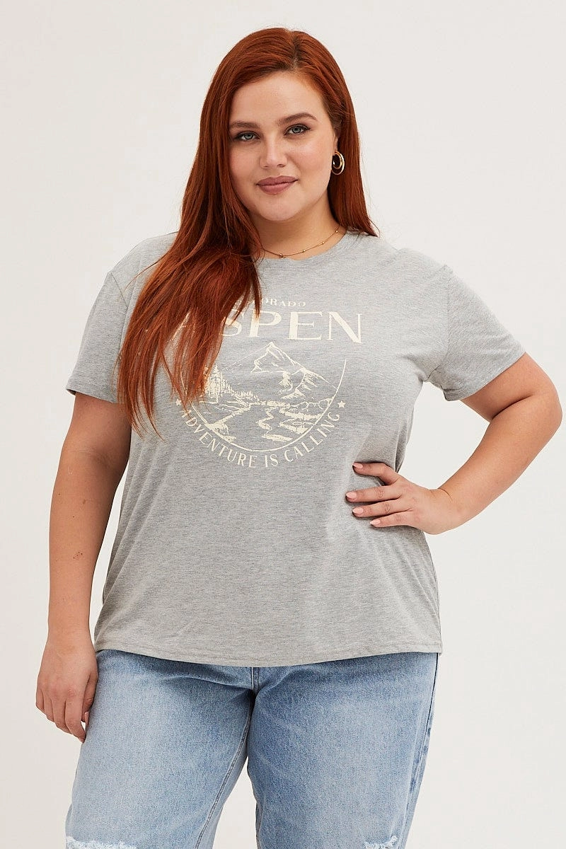 Grey Marle Aspen Short Sleeve Cotton Graphic T-shirt Hydrophobic coating Raw Edge Hem