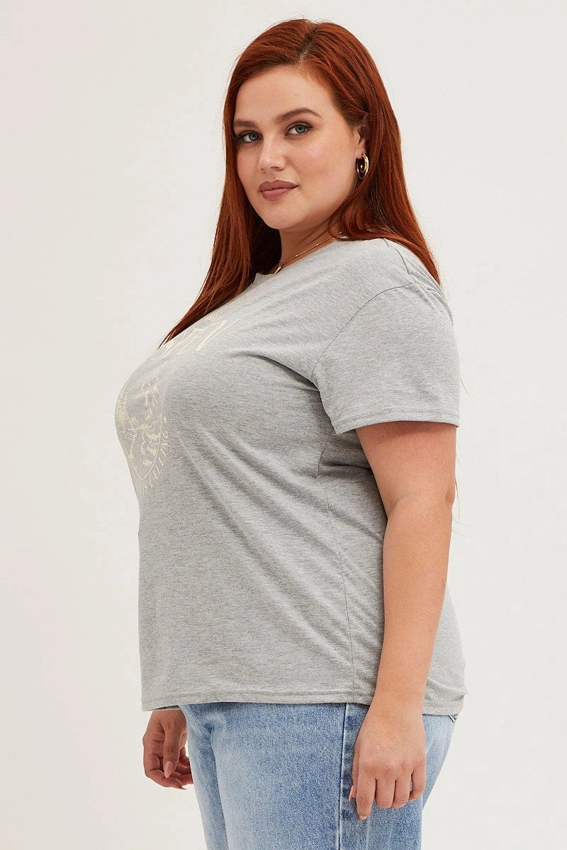 Floral freshness Holiday Comfort Style Grey Marle Aspen Short Sleeve Cotton Graphic T-shirt