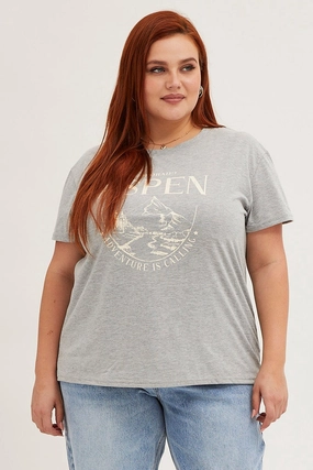 Grey Marle Aspen Short Sleeve Cotton Graphic T-shirt Cool Vibes Basic Layering