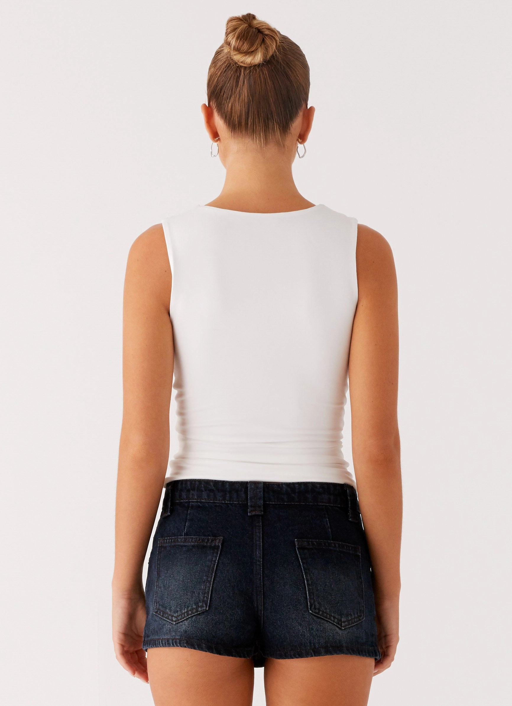 Style Moment Tropics Low Rise Denim Mini Skort - Washed Dark Blue