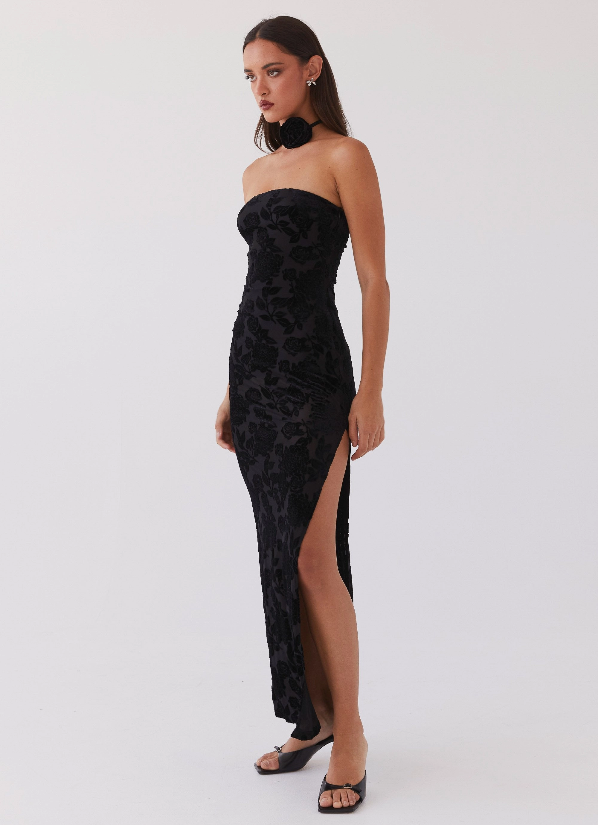 Trouble Love Maxi Dress - Black Floor-Length Evening Motion