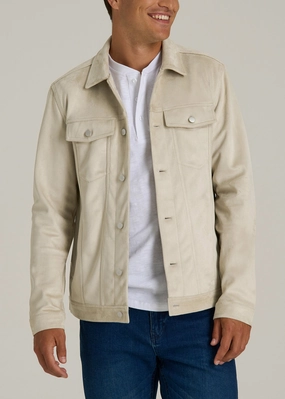 True Touch Suede Trucker Jacket for Tall Men in Overcast Polished Casual Houndstooth Print