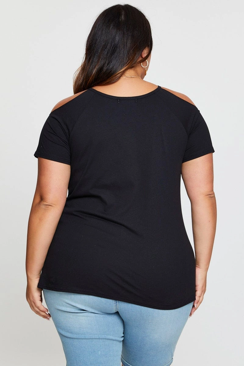 Black Graphic T-shirt Stay Wild Crew Neck Short Sleeve Chafe Free Armhole