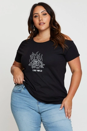 Soft Finish Ultra Soft Blended Textile Black Graphic T-shirt Stay Wild Crew Neck Short Sleeve