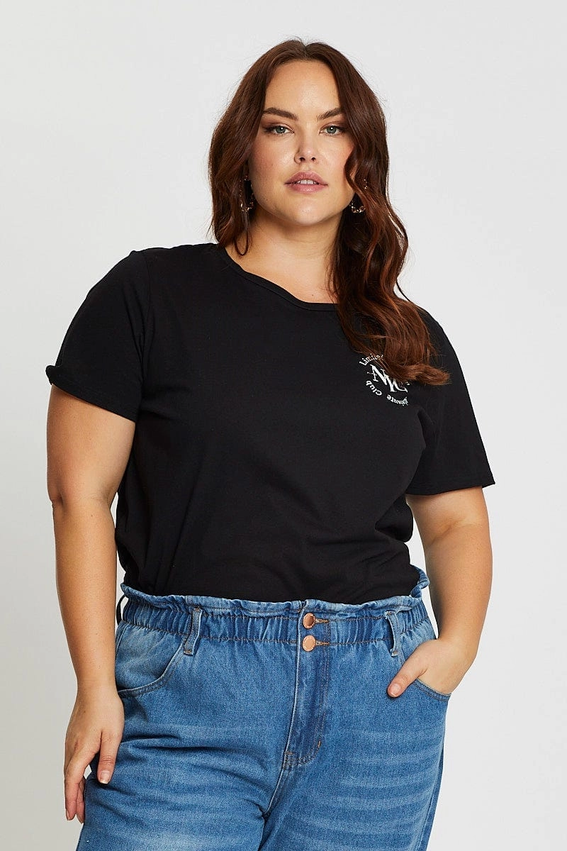 Sporty Design Black Short Sleeve Nyc Graphic Print T-shirt