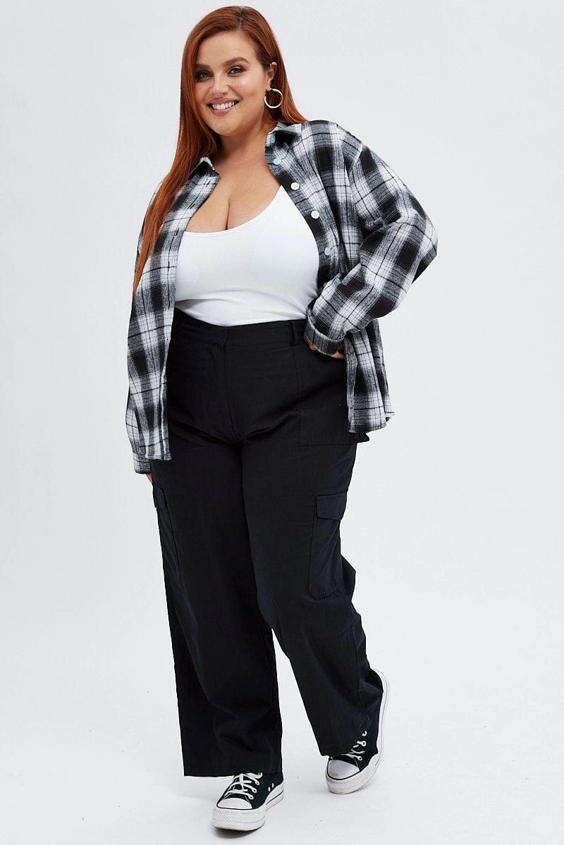 Black Check Relaxed Shirt Long Sleeve Everyday Essential
