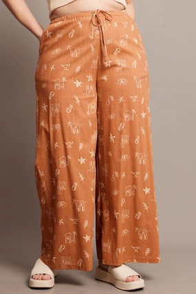 Active Lifestyle SustainableManufacturing Brown Abstract Wide Leg Pants High Rise