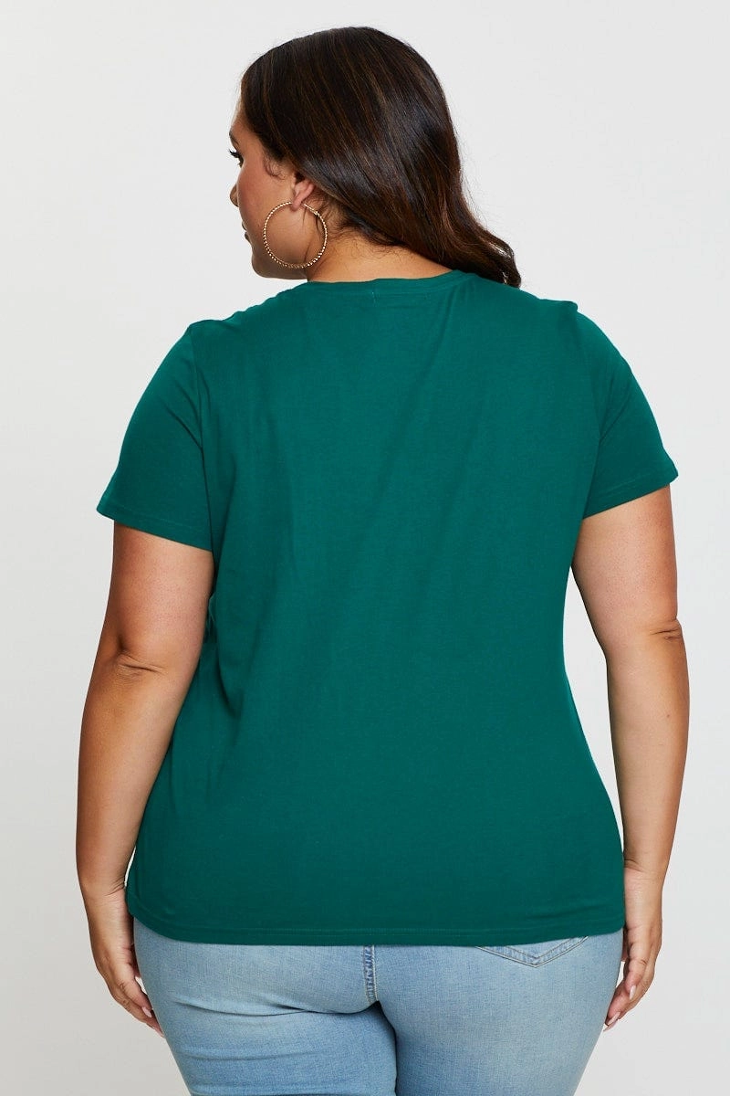 Green Graphic T-shirt Aspen Crew Neck Short Sleeve Holiday Casual