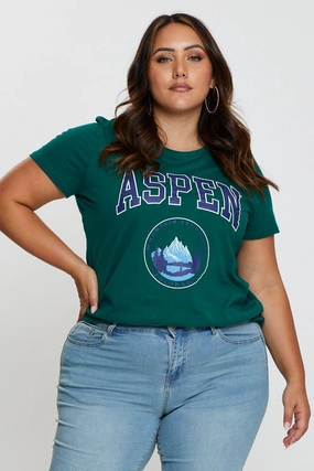 Green Graphic T-shirt Aspen Crew Neck Short Sleeve Airflow Ventilation Customer Favorite