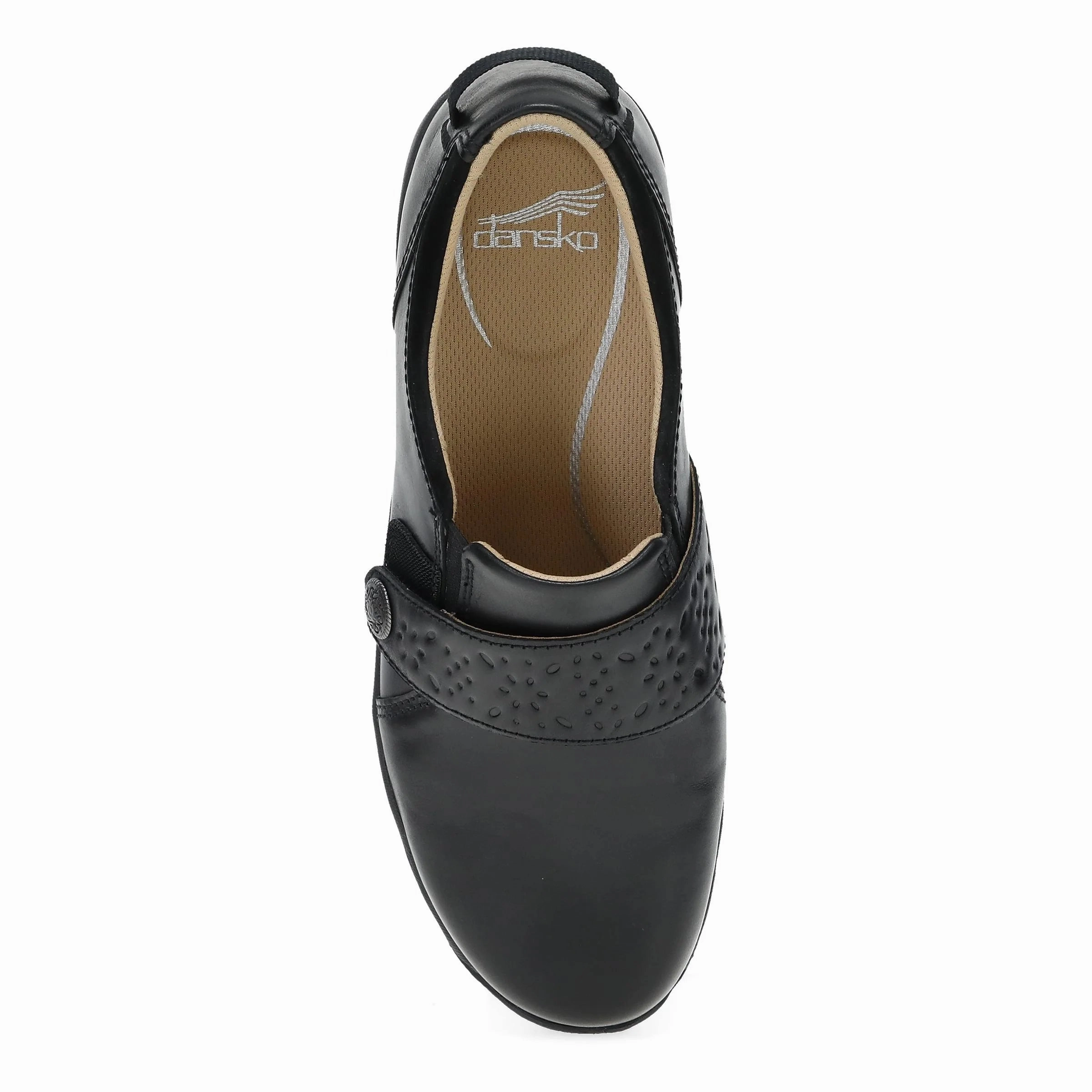 Knit Design Work Day Dansko Women's Sallie Slip Resistant Adjustable Shoe - Black Waxy Burnished