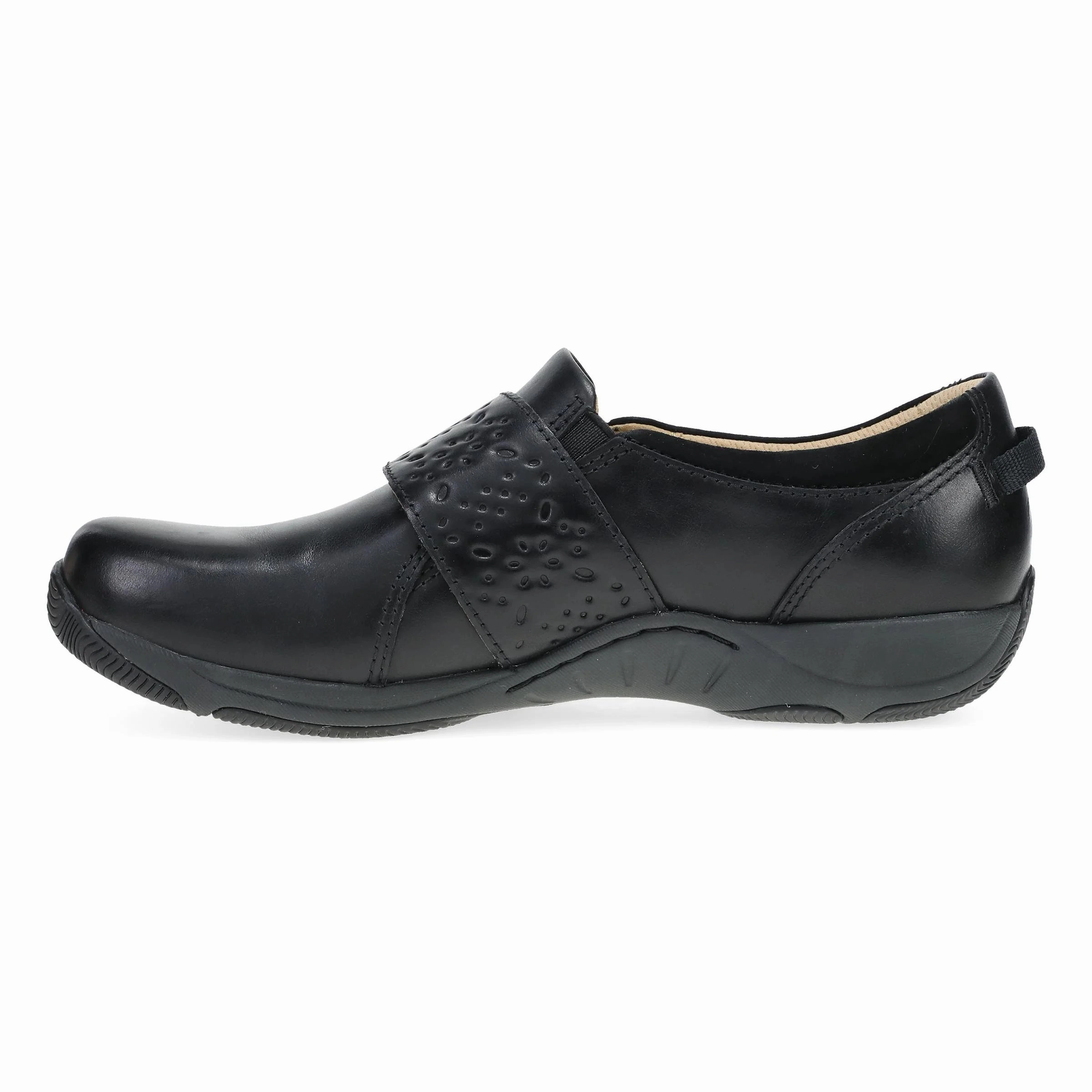 Dansko Women's Sallie Slip Resistant Adjustable Shoe - Black Waxy Burnished Cool Feel Score Hike