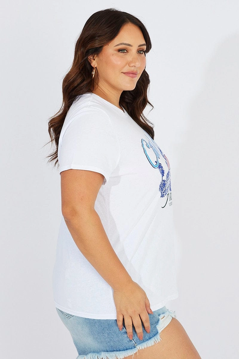 White Graphic T-shirt Short Sleeve Crew Neck Flexible Comfort Chill Vibes