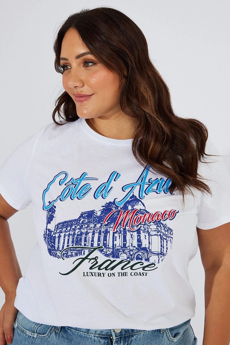 Light Flex Fit Breathable fabric White Graphic T-shirt Short Sleeve Crew Neck