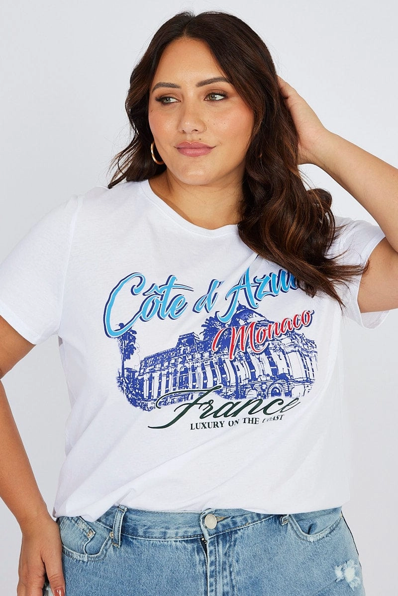 White Graphic T-shirt Short Sleeve Crew Neck back to school