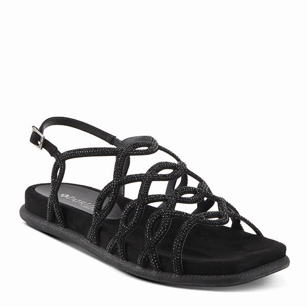 Contoured Arch Shape Soft Cushioning Shoes Patrizia by Spring Step Women's Glamgloss Sandals - Black