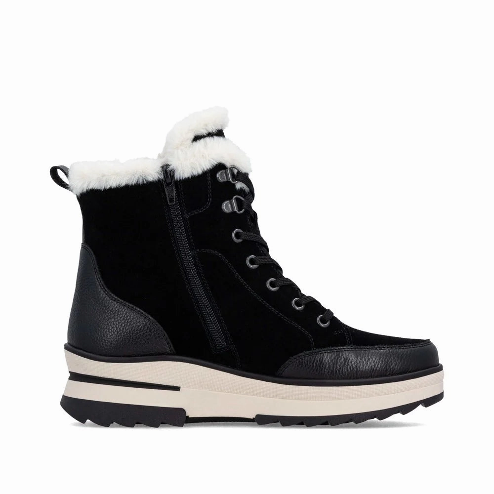 light texture Brown Earth Remonte Women's D2B76 Insulated Waterproof Sidezip Boot - Black