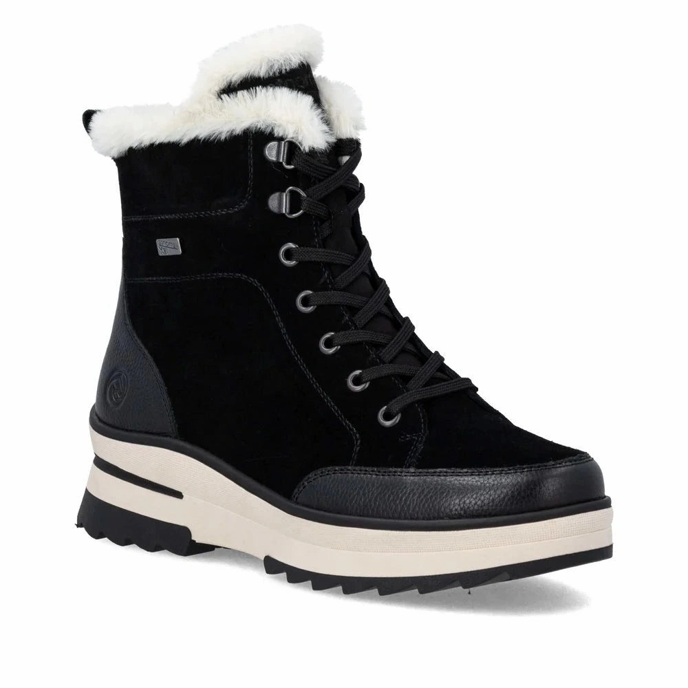 Feather Light Mountain Climber Remonte Women's D2B76 Insulated Waterproof Sidezip Boot - Black