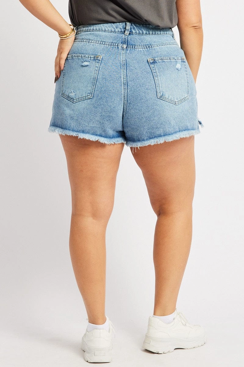 Denim Relaxed Shorts High Rise Casual Stretch Roll Up Cuff Design