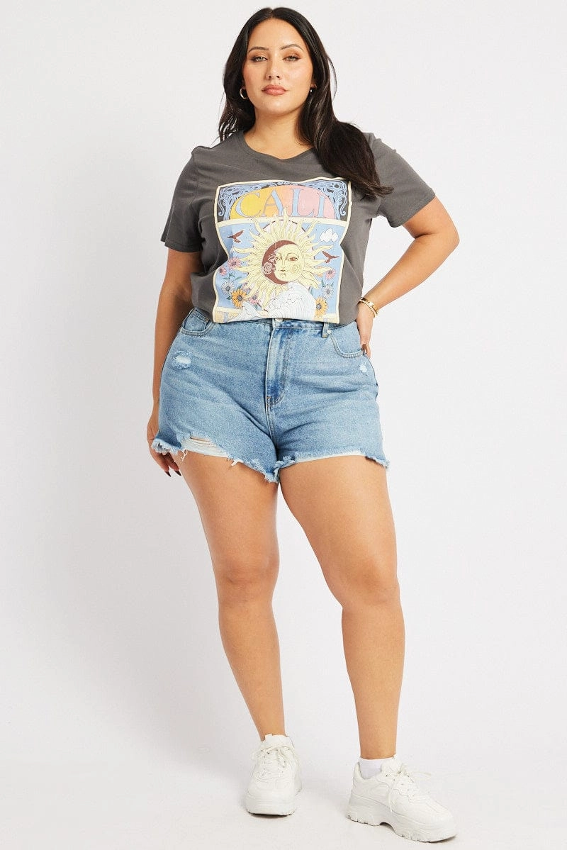 Denim Relaxed Shorts High Rise ethnic style