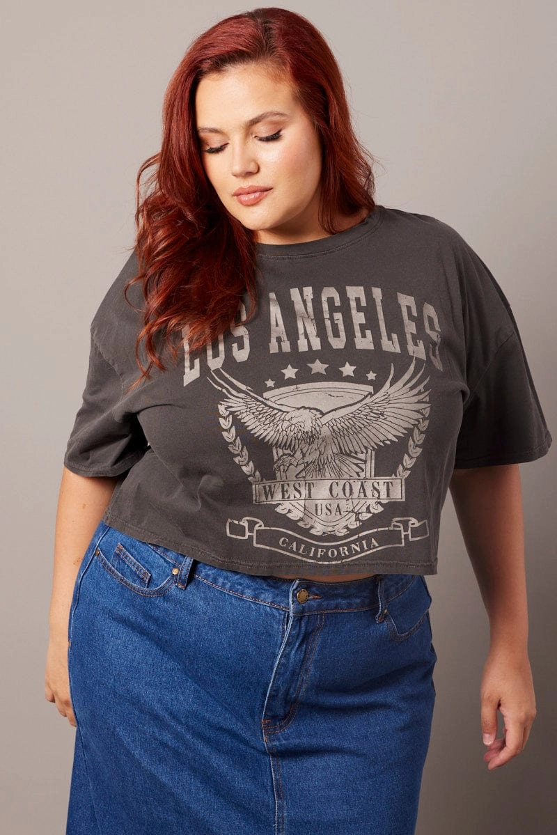 Grey Graphic T-shirt Short Sleeve Crew Neck Light Flex Fit