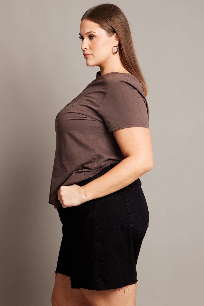 Soft Finish Comfy Style Brown Graphic T-shirt Short Sleeve Crew Neck