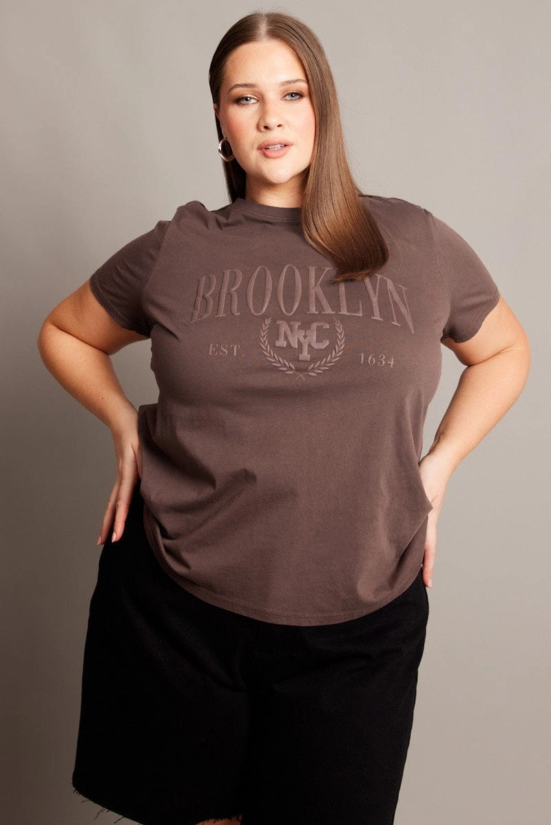 Brown Graphic T-shirt Short Sleeve Crew Neck Trendy Comfort Wear Effortless Comfort
