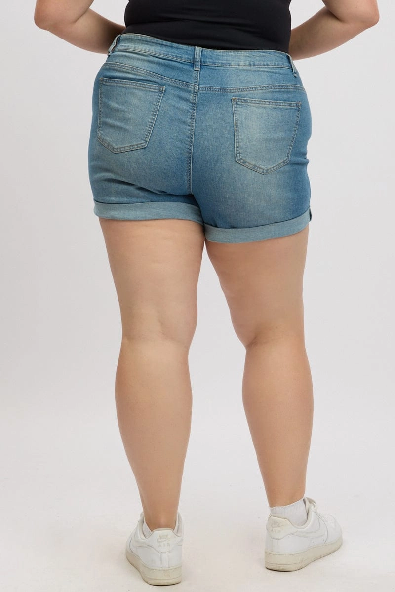 Friction Reducing Lining Denim Skinny Shorts High Rise Stretched