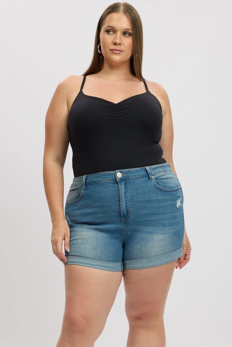cycling outfit plain shorts Denim Skinny Shorts High Rise Stretched
